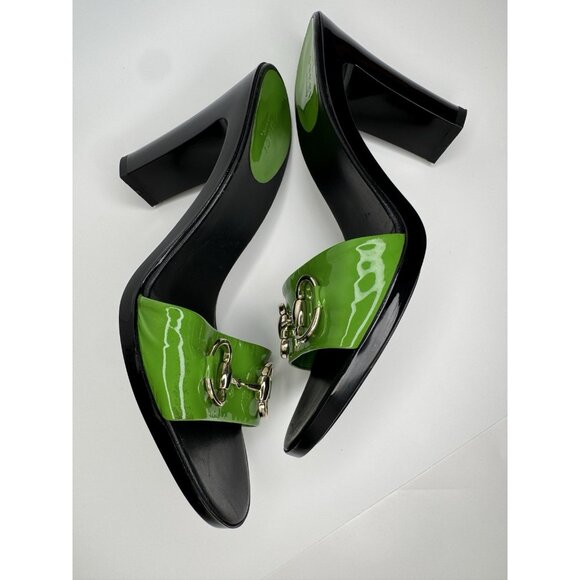 Gucci Horsebit Size 9,5/40 Green Patent Leather Heel Sandal - Picture 4 of 16